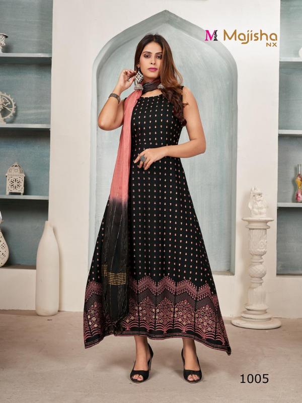 Majisha Nx Maharani 1 Rayon With Foil Print Kurti With Dupatta Collection 